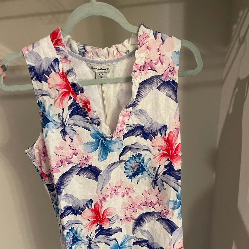Tommy Bahama Shift Tank Top Dress White Floral w/ Pink, Purple, Blue Flowers